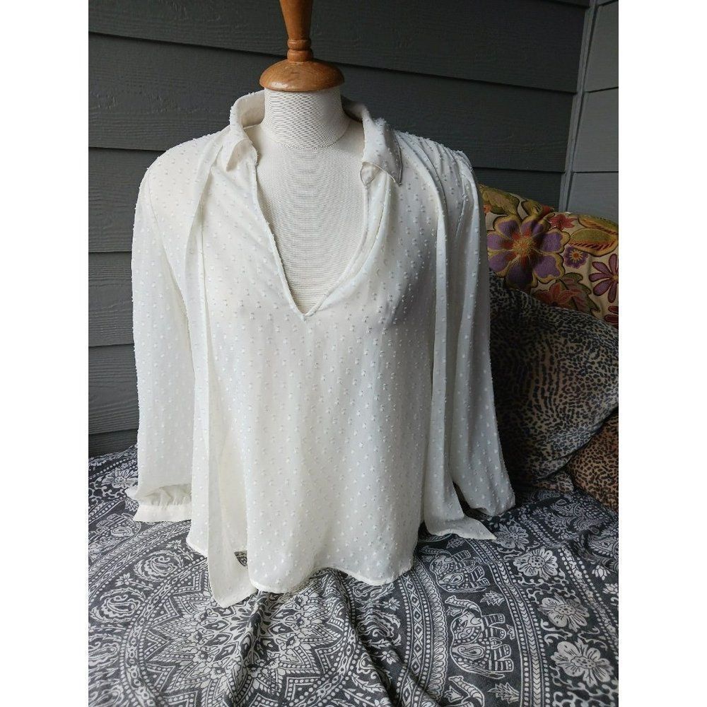 Avec les filles transparent sheer White long sleeve blouse poet shabby chic